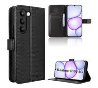 Rojeuinn Funda de Fibra para Realme C100 5G Estilo Cartera con Flip, Carcasa Protectora función de Soportey Ranura para Tarjetas, Cierre Magnético Case, Negro
