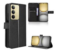 Rojeuinn Funda de Fibra para Realme C75 / Realme 14X 5G Estilo Cartera con Flip, Carcasa Protectora función de Soportey Ranura para Tarjetas, Cierre Magnético Case, Negro