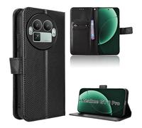 Rojeuinn Funda de Fibra para Realme GT 8 Pro Estilo Cartera con Flip, Carcasa Protectora función de Soportey Ranura para Tarjetas, Cierre Magnético Case, Negro