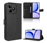 Rojeuinn Funda de Fibra para Realme Note 50/C53/C51 Estilo Cartera con Flip, Carcasa Protectora función de Soportey Ranura para Tarjetas, Cierre Magnético Case, Negro