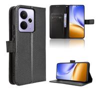 Rojeuinn Funda de Fibra para Realme P3 / Realme 14 / Realme14T 5G Estilo Cartera con Flip, Carcasa Protectora función de Soportey Ranura para Tarjetas, Cierre Magnético Case, Negro