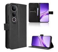 Rojeuinn Funda de Fibra para Vivo V50 Lite Estilo Cartera con Flip, Carcasa Protectora función de Soportey Ranura para Tarjetas, Cierre Magnético Case, Negro