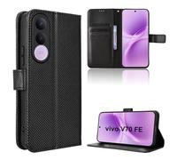 Rojeuinn Funda de Fibra para Vivo V70 FE 5G Estilo Cartera con Flip, Carcasa Protectora con Función de Soporte y Ranura para Tarjetas, Cierre Magnético, Negro