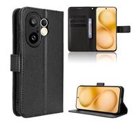 Rojeuinn Funda de Fibra para Vivo X200 FE Estilo Cartera con Flip, Carcasa Protectora función de Soportey Ranura para Tarjetas, Cierre Magnético Case, Negro