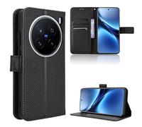 Rojeuinn Funda de Fibra para Vivo X200 Pro Estilo Cartera con Flip, Carcasa Protectora función de Soportey Ranura para Tarjetas, Cierre Magnético Case, Negro