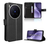 Rojeuinn Funda de Fibra para Vivo X300 Pro Estilo Cartera con Flip, Carcasa Protectora función de Soportey Ranura para Tarjetas, Cierre Magnético Case, Negro
