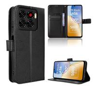 Rojeuinn Funda de Fibra para ZTE Blade A56 4G Estilo Cartera con Flip, Carcasa Protectora función de Soportey Ranura para Tarjetas, Cierre Magnético Case, Negro