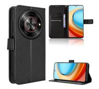 Rojeuinn Funda de Fibra para ZTE Blade A75 5G Estilo Cartera con Flip, Carcasa Protectora función de Soportey Ranura para Tarjetas, Cierre Magnético Case, Negro