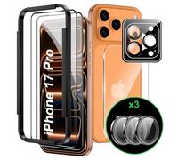 Rojeuinn Protector de Pantalla para iPhone 17 Pro 6.3" Cristal Templado,2 Piezas Protectores de Vidrio Templado con Marco de posicionamiento+3 Piezas Protector de cámara + Juego de películas traseras