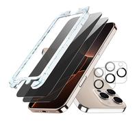 Rojeuinn Protector de Pantalla Privacidad para iPhone 16 Pro Max 6.9",2 Piezas Cristal Templado Anti-Mirones+2 Piezas Protector de Cámara,con Herramienta de Instalación Eliminación Automática de Polvo