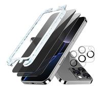 Rojeuinn Protector Pantalla de Privacidad para iPhone 16 Pro 6.3", 2 Piezas Cristal Templado Anti-Mirones+2 Piezas Protector de Cámara,con Herramienta de Instalación Eliminación Automática de Polvo