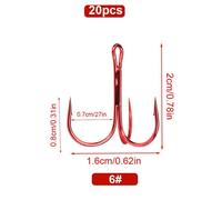 (Rojo, 6#-20 piezas) Anzuelo de pesca Fishking 10/15/20 piezas Anzuelos triples de alto carbono Super