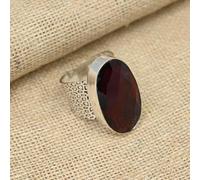 (rojo -7.5) Anillo de granate rojo en plata de ley 925, hecho a mano, bonito regalo de San Valentín.