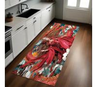 Rojo Alfombra de Cocina 50 x 80 cm Dragón y Hada Chinos Antideslizante y Lavable, Camino Multiusos Resistente al Desgaste, Antimanchas, Ideal para Bajo Fregadero y Fogones