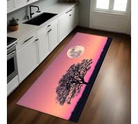 Rojo Alfombra de Cocina 50 x 80 cm Luz de Luna y pequeños árboles Antideslizante y Lavable, Camino Multiusos Resistente al Desgaste, Antimanchas, Ideal para Bajo Fregadero y Fogones
