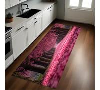 Rojo Alfombra de Cocina 60 x 180 cm Camino de Flores y cerezos en Flor Antideslizante y Lavable, Camino Multiusos Resistente al Desgaste, Antimanchas, Ideal para Bajo Fregadero y Fogones