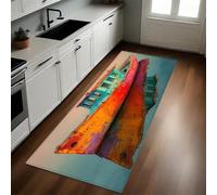 Rojo Alfombras de Cocina Barcos de Pesca en ruinas en el Lago 50 x 80 cm Antideslizantes, Alfombras Modernas Lavables para Pasillo, Comedor y Entrada