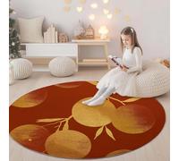 Rojo Alfombras Redonda de área 150 cm, Patrón Abstracto Naranja Y Dorado Alfombra Suave Antideslizante Lavable, Modernas de Interior Alfombra Redonda para salón, Dormitorio, Comedor