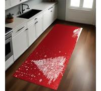 Rojo Alfombras y Tapetes de Cocina Casa de Madera con árbol de Navidad 40 x 120 cm Antideslizantes y Lavables para Cocina, Pasillo, Salón y Dormitorio