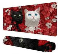 Rojo Alfombrilla Ratón XXL 700x300x3mm, Alfombrilla Ratón Gato Patrón Diseño con Impermeable Antideslizante Mouse Pad, Bordes Reforzados Resistente Protector Escritorio para Oficina, Regalos J1-160