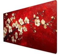 Rojo Alfombrilla ratón XXL, 800x400x3mm Flor Alfombrilla Escritorio Extendida con Bordes Cosidos, Antideslizante E Impermeable Mouse Pad Aply a Oficina Y Hogar, Regalos Originales para Hombre A305