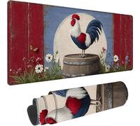 Rojo Alfombrilla Ratón XXL 900 x 400 x 4 mm Grande Alfombrilla Ratón Gaming Gallo Art con Bordes Cosidos Diseño, Base de Goma Antideslizante Mouse Pad para Gaming y Teclado Protector Escritorio z-7728