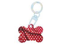 Rojo blanco lunares impresión moda perro etiquetas acrílico llavero perro forma de hueso de perro etiquetas de patrón de doble cara para perros y gatos