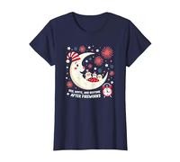 Rojo, Blanco y Hora de acostarse después de los Fuegos Artificiales Camiseta, Mujer, Azul Marino, XL