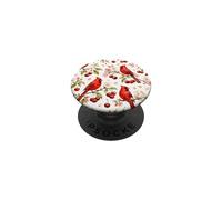 Rojo Cardenal Flor De Cerezo Acuarela Floral Fruta Patrón PopSockets PopGrip Adhesivo