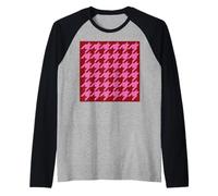 Rojo clásico y rosa, patrón de pata de gallo, pata de gallo Camiseta Manga Raglan