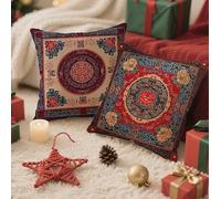 Rojo Cojines Exterior Retro Fundas Cojines 50x50 2 Piezas Terciopelo Impermeable Fundas Almohadas Sofa Impresión de Doble Cara, Patio Jardín Terraza Salón Interior/Exterior Decor, Regalos 1B-824