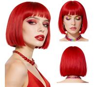 Rojo Corta Bob Pelucas Con Flequillo, Pelucas Mujer Peluca Roja, Pelirroja Bob Wig. Pelucas Bob Cortas, Peluca Corta Bob Rojo Que Queda Natural, Ideal Para Carnaval y Uso Diario de Mujer y Niñas(30cm)