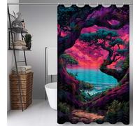 Rojo Cortina Ducha 100 x 180 cm, Cortina de Ducha Selva Cortinas de Baño Poliester Lavable con 12 Anillas, Dobladillo Ponderado Shower Curtain para Familia, Hotel, Bañeras y Cuartos de Baño -ly25072U7