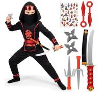 Rojo Disfraz Ninja Niños,Disfraz Dragon Niño con Accesorios Ninja, Disfraz Halloween Niño para Cosplay de Ninja, Disfraz Niño para Fiesta, Carnaval, Navidad, Cumpleaños