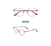 (Rojo) Elegantes gafas de metal de estilo ojo de gato mediano, montura completa, coloridas, con bisagra de resorte,