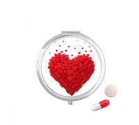 Rojo en forma de corazón de San Valentín Travel bolsillo píldora caso medicina dispensador espejo regalo caja de almacenamiento