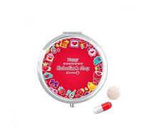 Rojo feliz dia de San Valentin corazon amor Travel bolsillo píldora caso medicina dispensador espejo regalo caja de almacenamiento