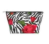 Rojo Flor Animales Cebra, Bolsa de artículos de tocador Bolsa de Maquillaje Bolsa de cosméticos Bolsa de artículos de tocador de Viaje portátil