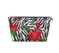 Rojo Flor Animales Cebra, Bolsa de artículos de tocador Bolsa de Maquillaje Bolsa de cosméticos Bolsa de artículos de tocador de Viaje portátil