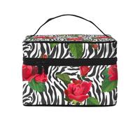 Rojo Flor Animales Cebra, Bolsa de Maquillaje Bolsa de cosméticos Bolsa de artículos de tocador de Viaje portátil Estuche para lápices Bolsa de artículos de tocador