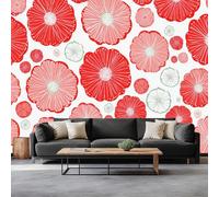 Rojo Fondo de Pantalla Panorámica 3d, Elegante Floral Geométrico Círculo Fotomurales Mural 150 x 105 cm (An x Al) - Decoración de Pared Para Sala Cuarto Oficina y Salón