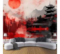Rojo Fotomurales Decorativos Pared Papel Pintado Paisaje Chino 300×210cm Murales Pared HD Moderno Arquitectura Tradicional 3D Impresión Del Arte Oficina Tv De Fondo Fotomurales