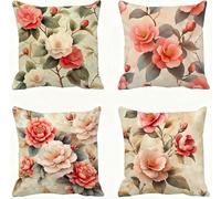 Rojo Funda Almohada 80x80 Flor Funda Cojin 80x80 Cojines Sofa Lino Fundas Almohadas Cuadrada Fundas Cojines Juego 4 Protector Almohada Cervicales y Cuello Pillows, para Exterior Dormitorio E - 857