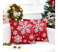 Rojo Funda Cojin Navidad 40x40 Fundas de Almohada Navideñas Copos de Nieve Fundas para Cojines Christmas Decorativos para Sofa Sillas Jardín Decoración Coche Sala de Estar Fiesta Decoración
