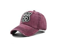 (Rojo) Gorra con letras bordadas ROUTE 66 Primavera Otoño Marca Snapback Moda Desgastada Sombrero de Algodón Para