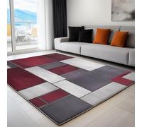 Rojo Gris Alfombra Lavable a máquina 180 x 240 cm, Líneas Cuadradas Geométricas AbstractasAlfombra Antideslizante Resistente a Las Manchas, para salón, Dormitorio, Oficina y decoración del hoga