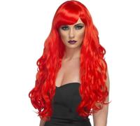 Rojo Largo Peluca Mujer Rizado Disfraz Glamour Mujer Accesorio