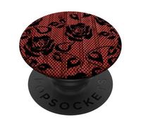 Rojo Lindo Negro Rosas Floral Encaje Impresión Imagen Diseño Gótico PopSockets PopGrip Adhesivo