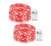 Rojo Luces Led Batería, 10M 100 LED Mini LÁMpara Hilo de Plata Guirnalda Cadena Luces, IP65 Impermeabilización el Bricolaje, Suministro de Energía de La Batería, Para Navidad, Halloween, 2 Piezas.