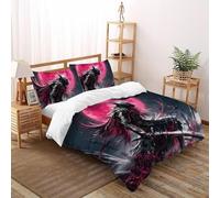 Rojo Luna Caballero Juego De Ropa De Cama Estampado 3D Mitos Fantasía Microfibra Suave con Cremallera Oculta para Niños Y Adultos Ajuste King(220x240cm)